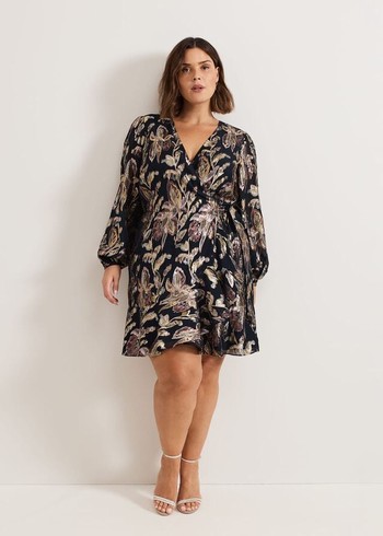 Phase Eight Amelia Foil Wrap Dress Navy USA | 7812904-DW